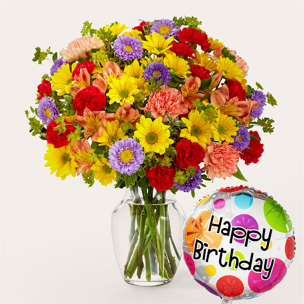 Kaleidoscope Bouquet with Birthday Balloon – Greenbrook Flowers Inc, Jackson MS