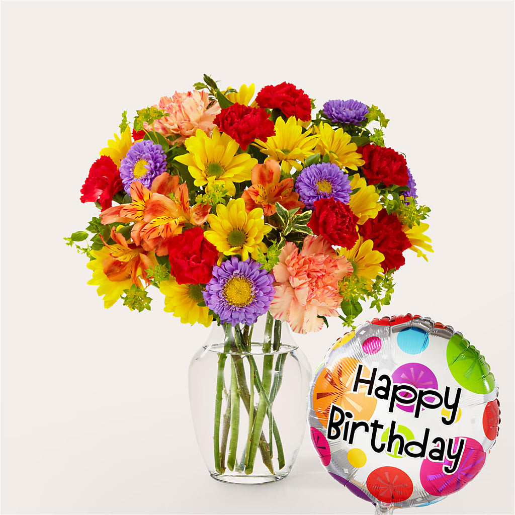 Kaleidoscope Bouquet with Birthday Balloon – Greenbrook Flowers Inc, Jackson MS