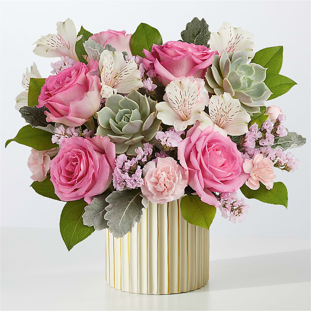 Dusty Rose Bouquet with Ivory Vase – Greenbrook Flowers Inc, Jackson MS