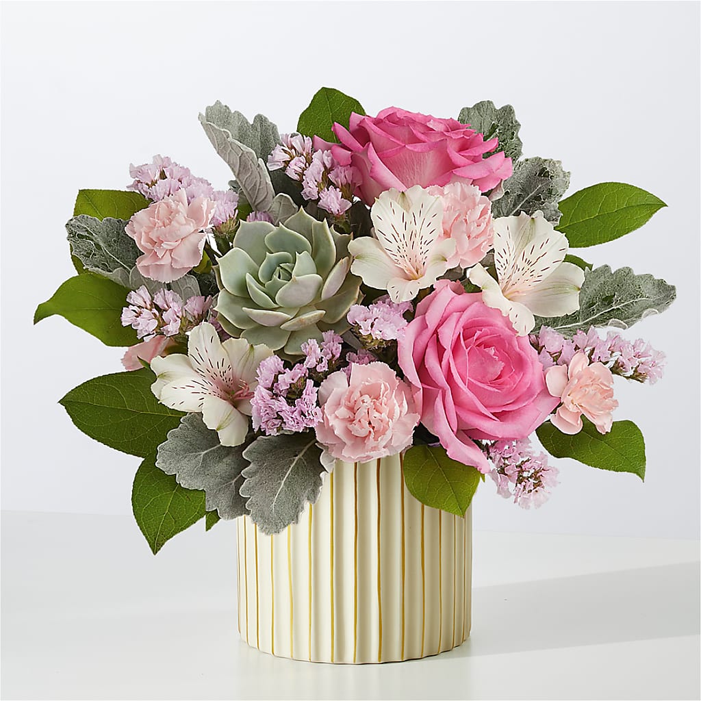 Dusty Rose Bouquet with Ivory Vase – Greenbrook Flowers Inc, Jackson MS
